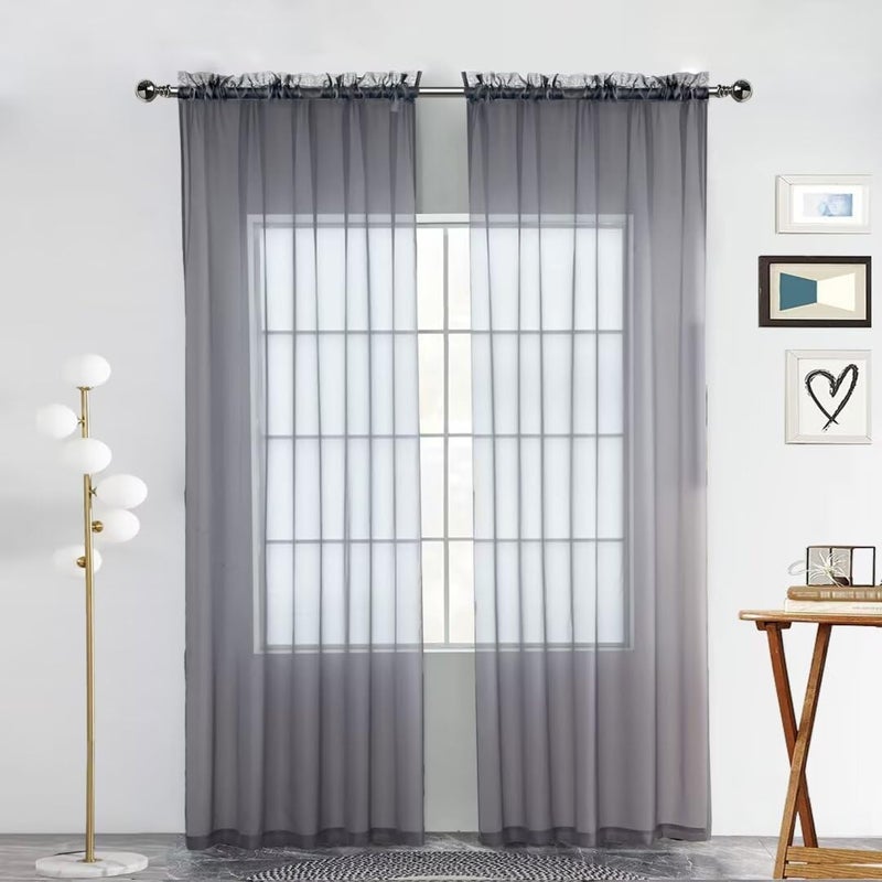 SpaceDresser Sheer Voile Window Treatment Rod Pocket Curtain Panels for Kitchen Bedroom Living Room Drapes Sunlight Filtering Privacy Semi Home Decor Assorted Colors Sizes (Grey, 52 W x 72 L) - Image 1